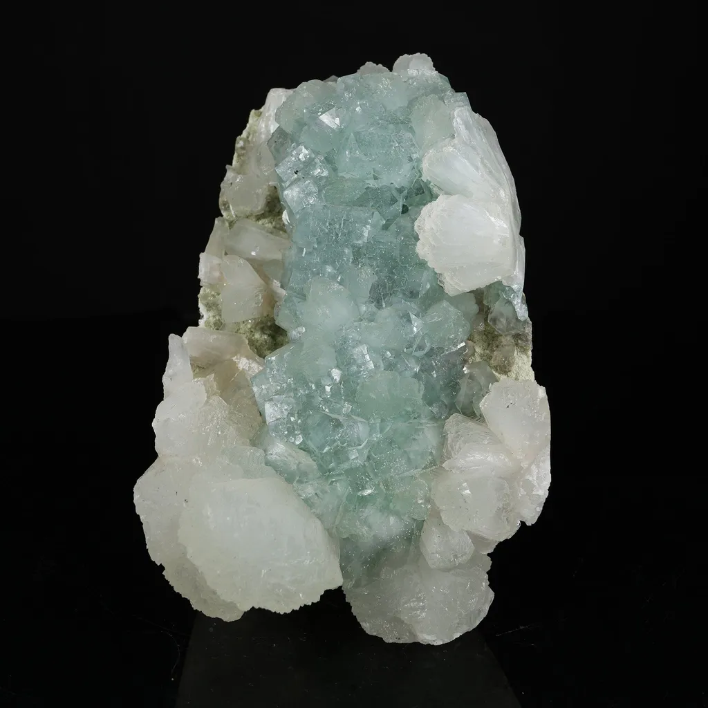 Lustrous Mint Green Apophyllite Cluster with Stilbite - Collector’s Specimen from Pune, Maharashtra