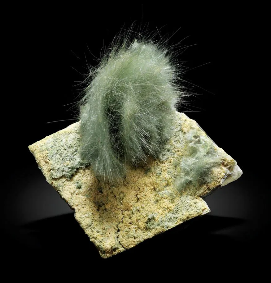 Actinolite (byssolite) on Calcite image