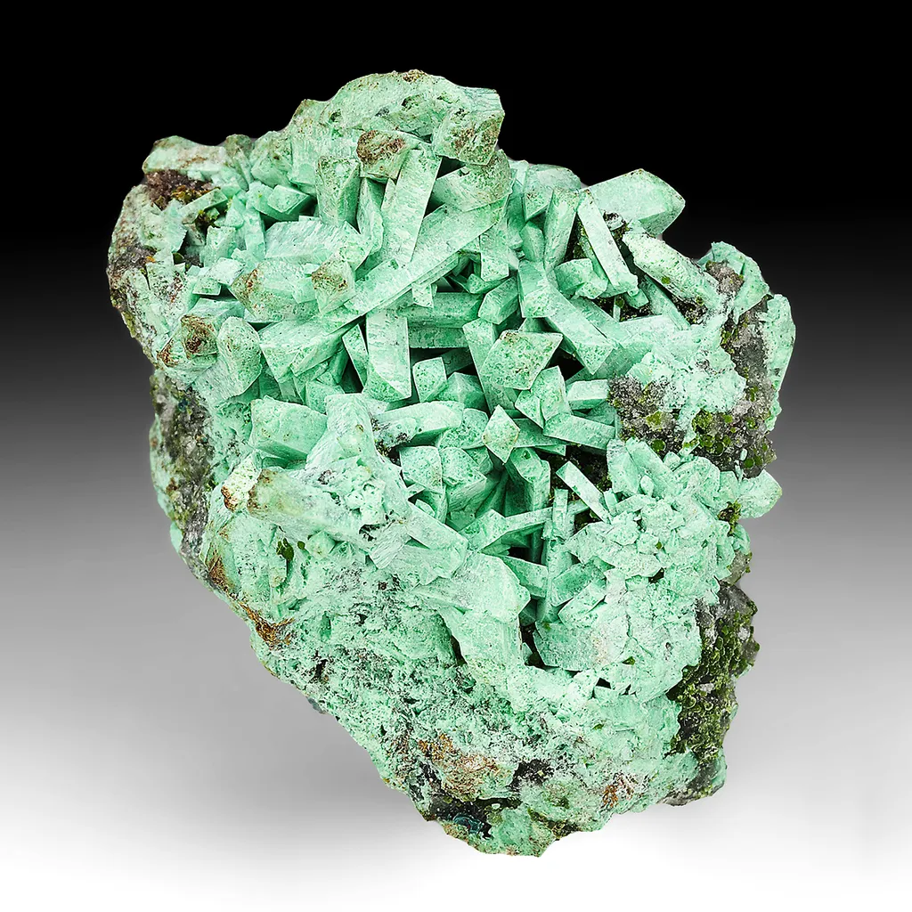 Adamite with Duftite, Quartz image