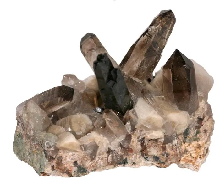 Aegirine, Quartz (Var: Smoky Quartz), Feldspar Group image