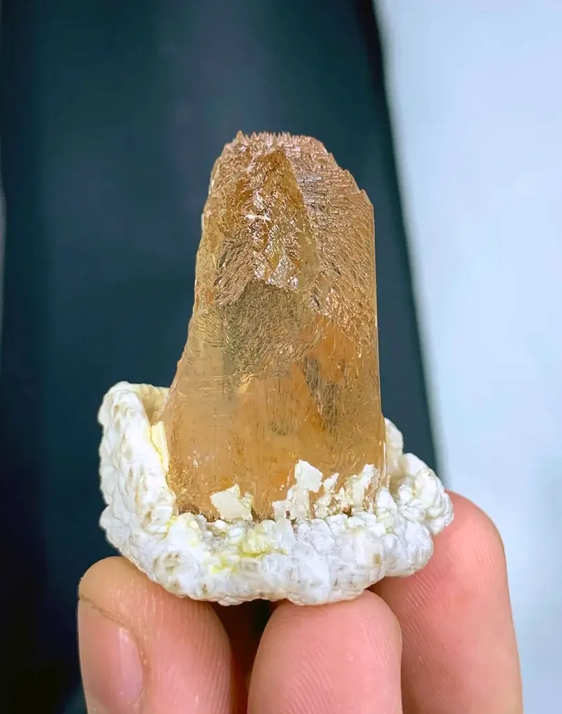 Aesthetic Golden Etched Topaz crystal on matrix mineral specimen FROM pAKISTAN - image 5