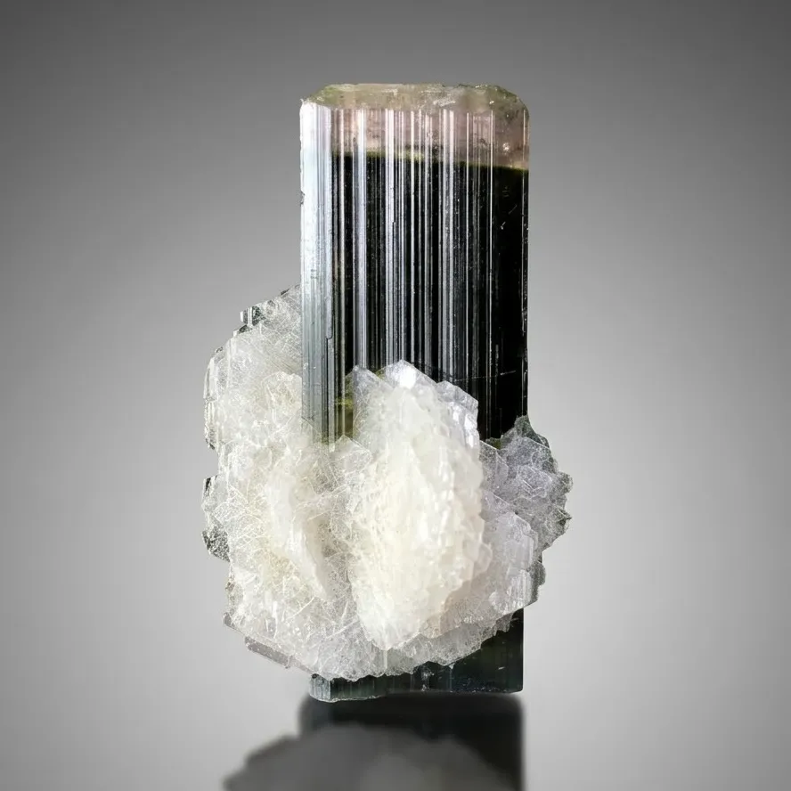 Afghan Double Terminated Tricolor Tourmaline Crystal, Tourmaline with Cleavelandite Albite image