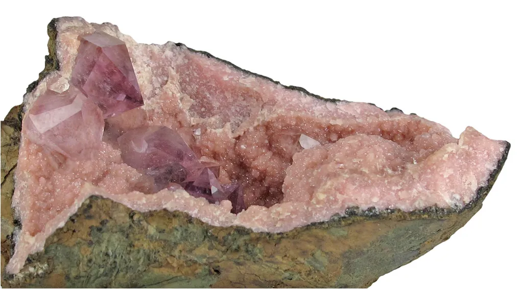Amethyst in Rhodochrosite Geode - image 2