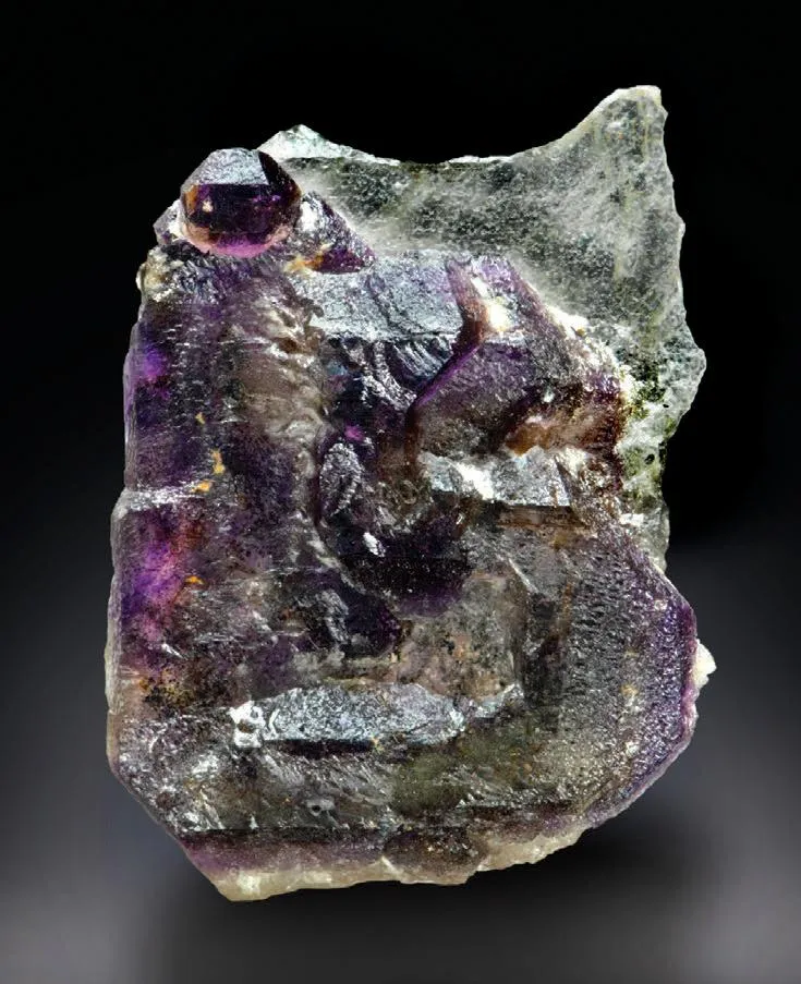 Amethyst (included with Hematite and Goethite) on Smoky Quartz - image 1
