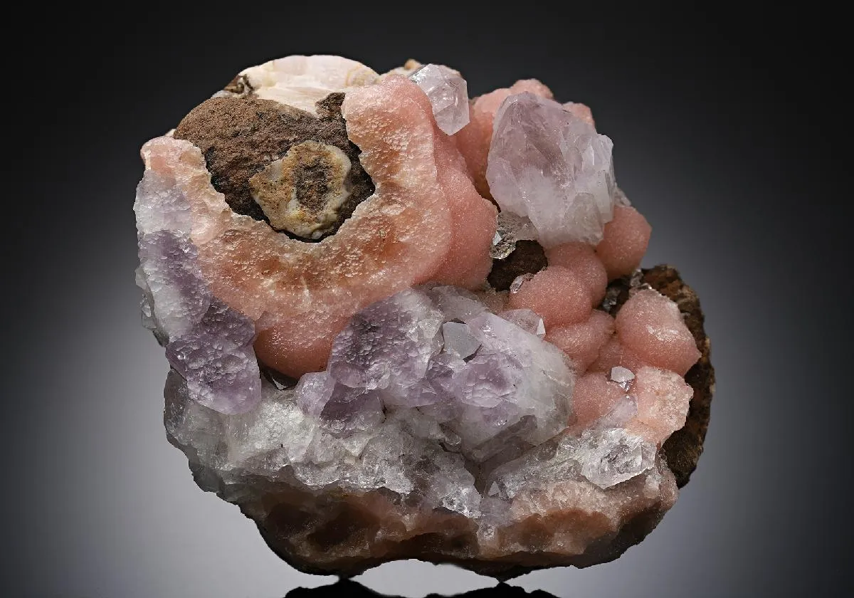 Amethyst on Rhodochrosite - image 1