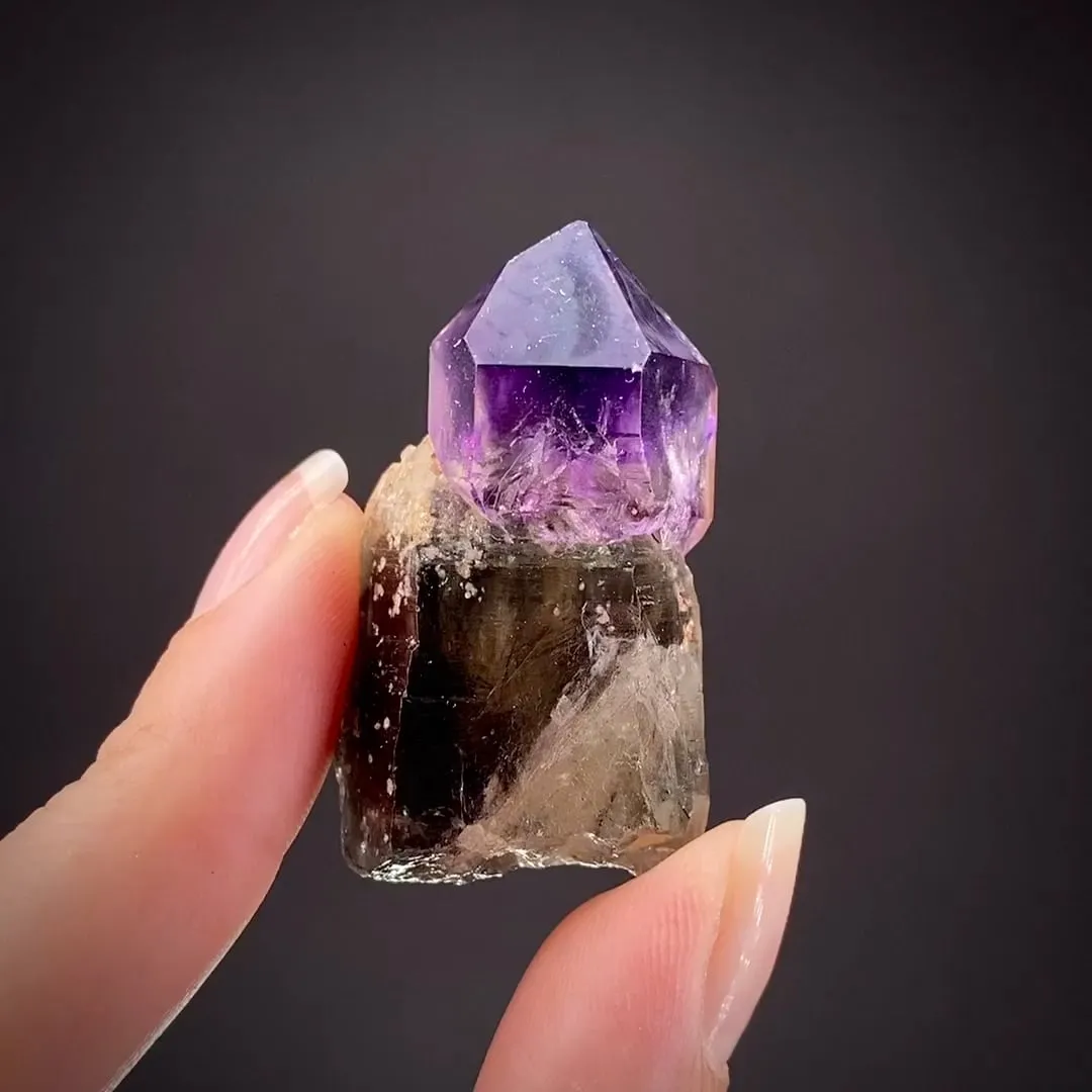 Amethyst Scepter on Smoky Quartz with Schorl inclusions - image 1
