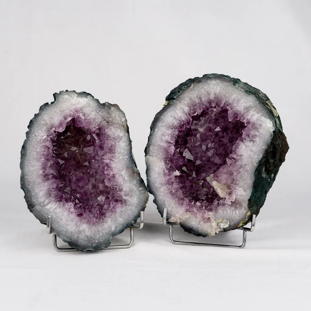 Amethyst Sparkling Crystals Geode in two Halfs Natural Mineral Specimen image