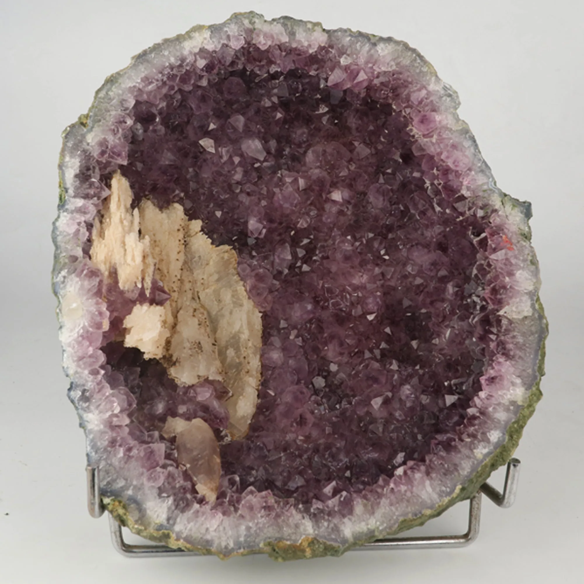 Amethyst Sparkling Crystals with Calcite Geode in two Halfs Natural Mineral Specimen - image 3