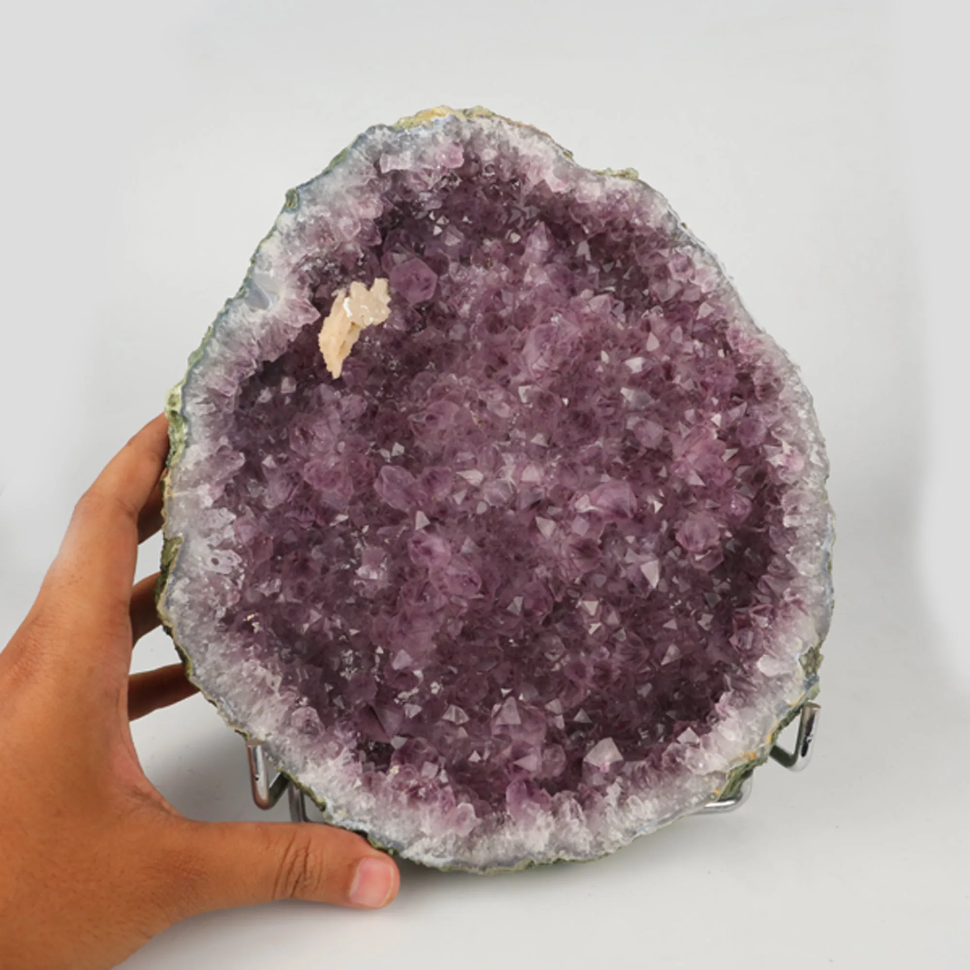 Amethyst Sparkling Crystals with Calcite Geode in two Halfs Natural Mineral Specimen - image 2