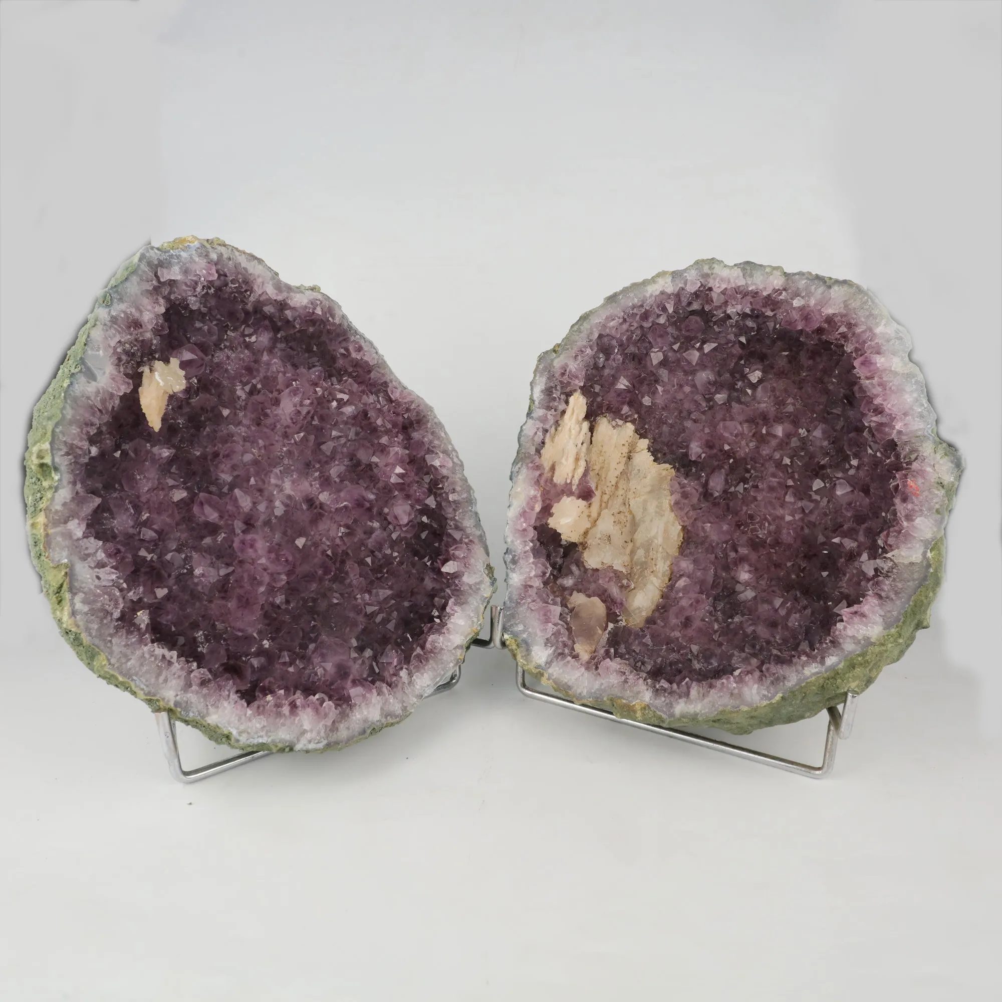 Amethyst Sparkling Crystals with Calcite Geode in two Halfs Natural Mineral Specimen - image 1