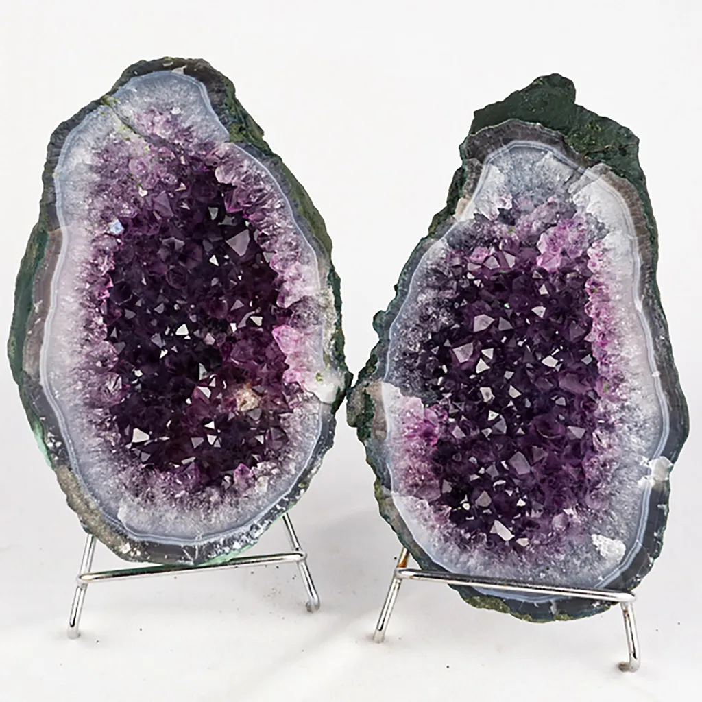 Amethyst Sprakling Crystals Geode in two Halfs Natural Mineral Specimen image