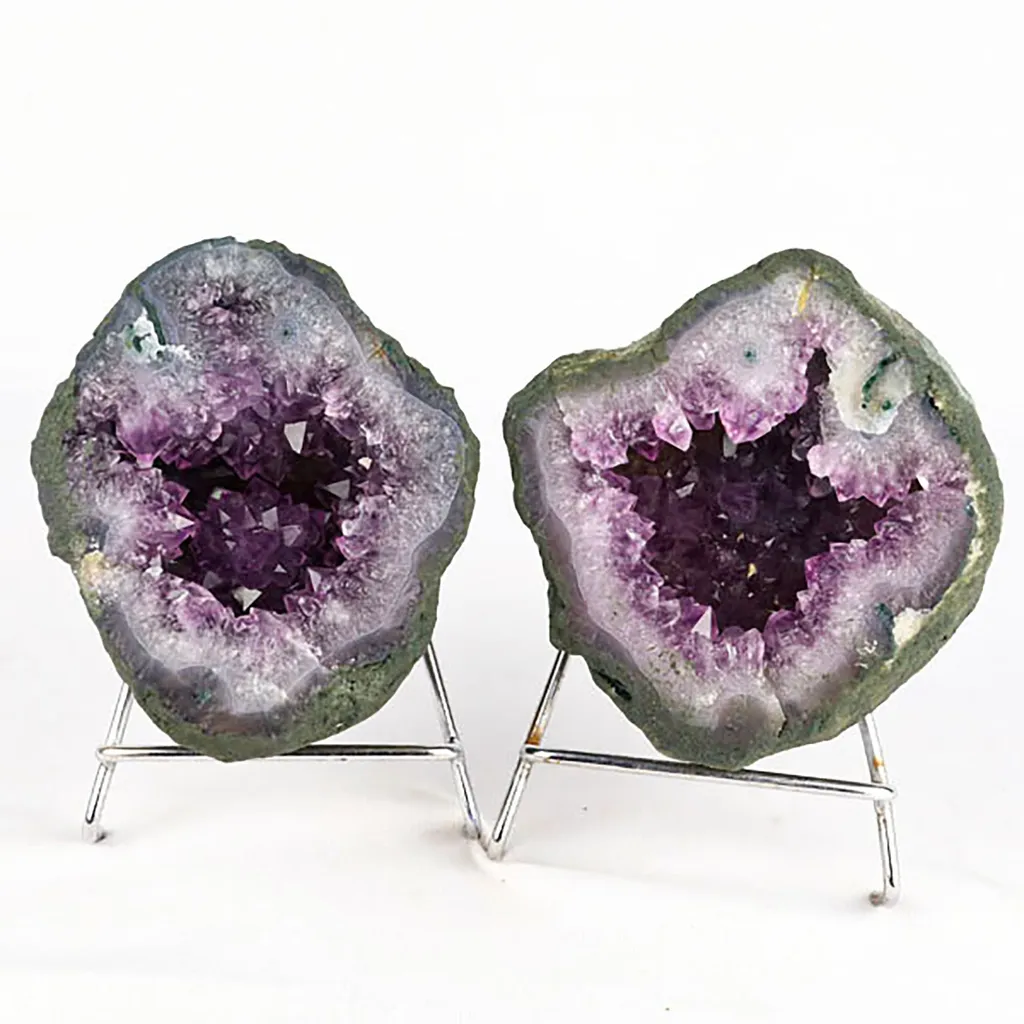 Amethyst Sprakling Crystals Geode in two Halfs Natural Mineral Specimen image