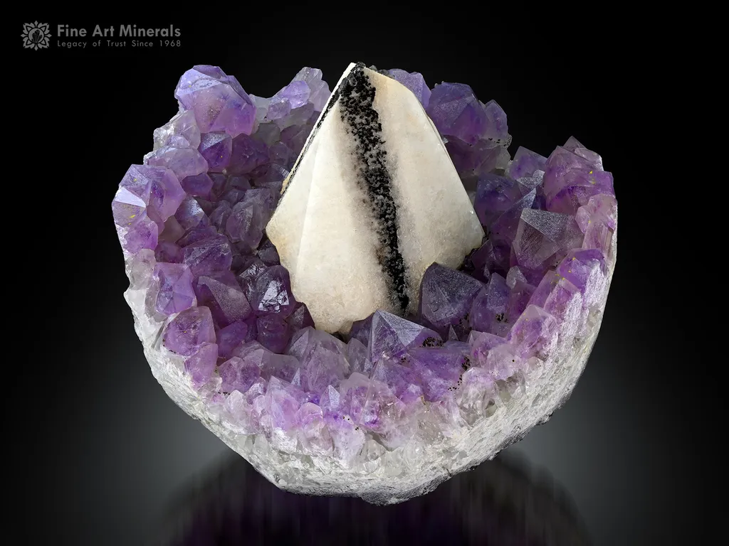 Amethyst with Epitaxial Amethyst and Goethite on Calcite image