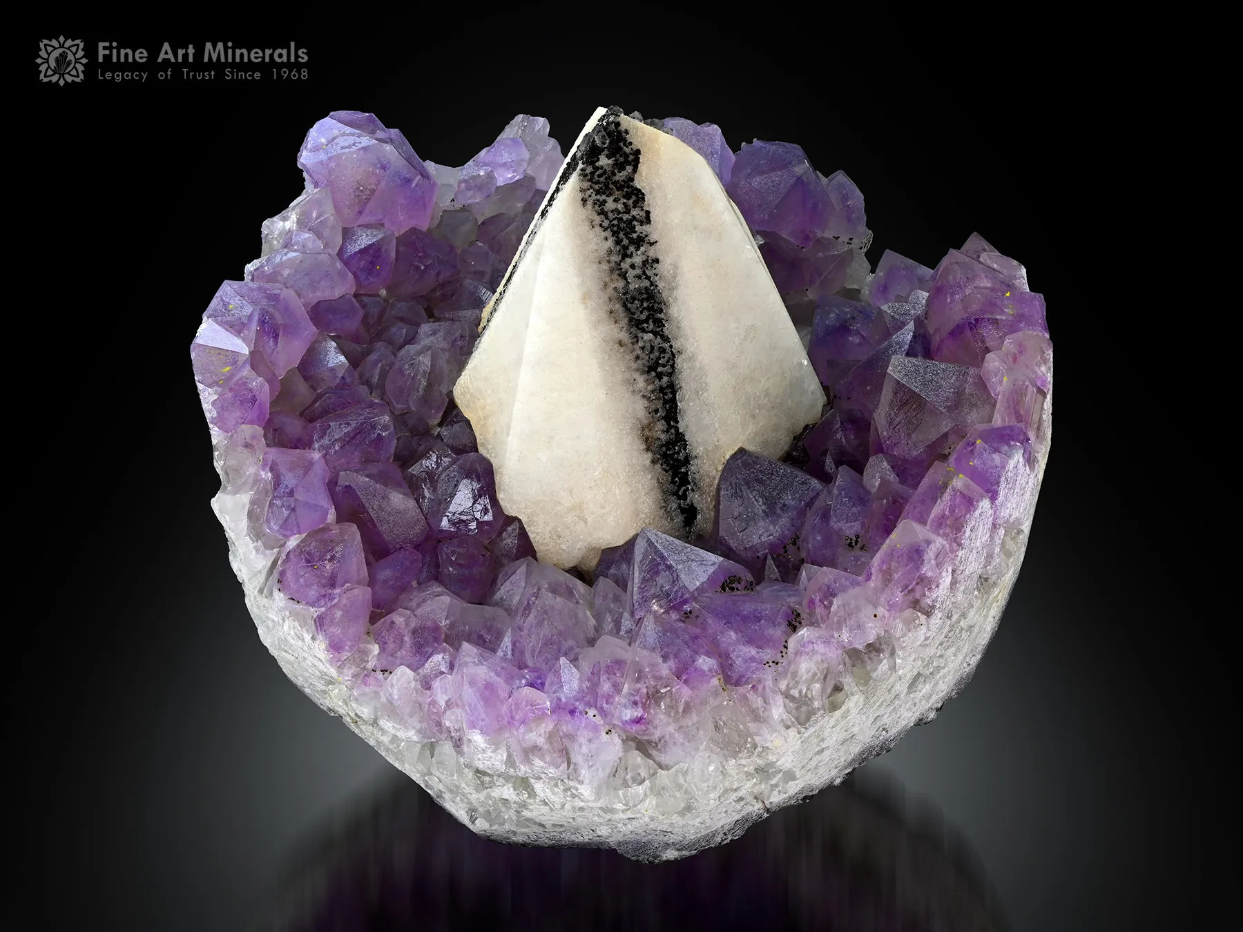 Amethyst with Epitaxial Amethyst and Goethite on Calcite - image 1