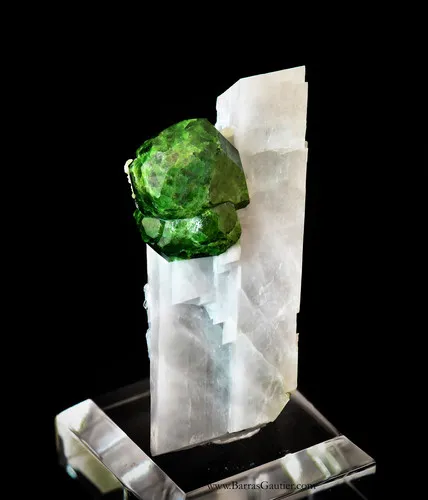 Andradite Garnet, Demantoid variety on Calcite - image 3