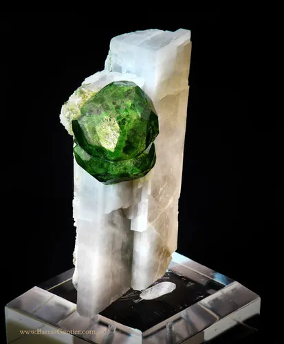 Andradite Garnet, Demantoid variety on Calcite - image 2