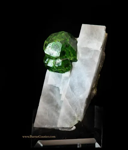 Andradite Garnet, Demantoid variety on Calcite image