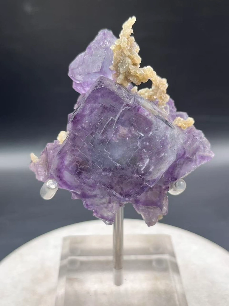 aogangxian Purple Phantom Cubic Fluorite with Botryoidal Dolomite, Yizhang County, Hunan, China image