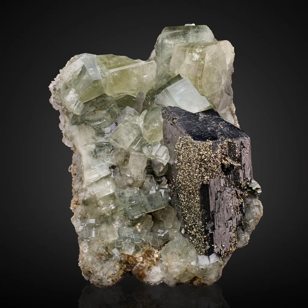 Apatite, Ferberite, Pyrite image