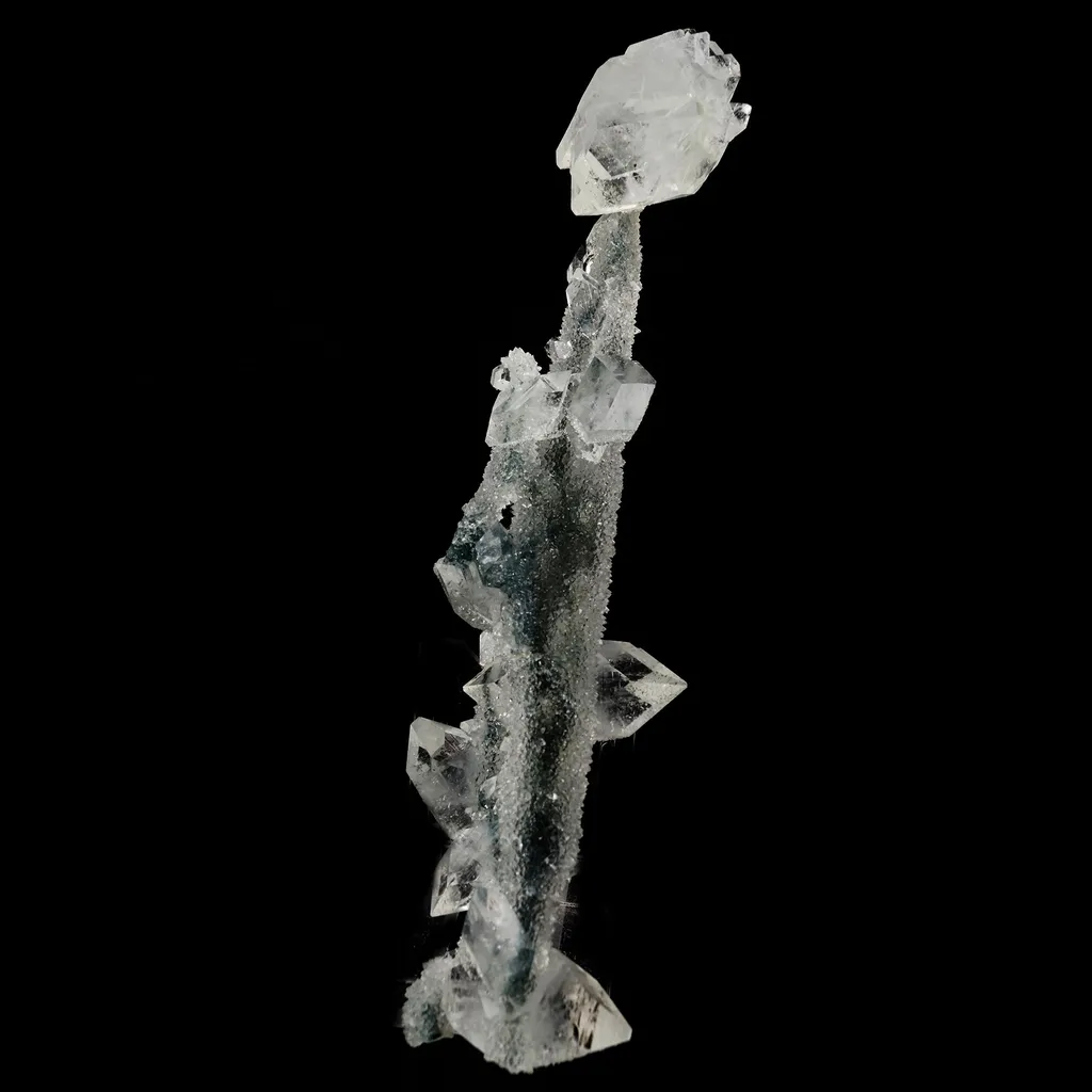 Apophyllite Crystals on Sparkling MM Quartz Stalactite Natural Mineral Specimen image