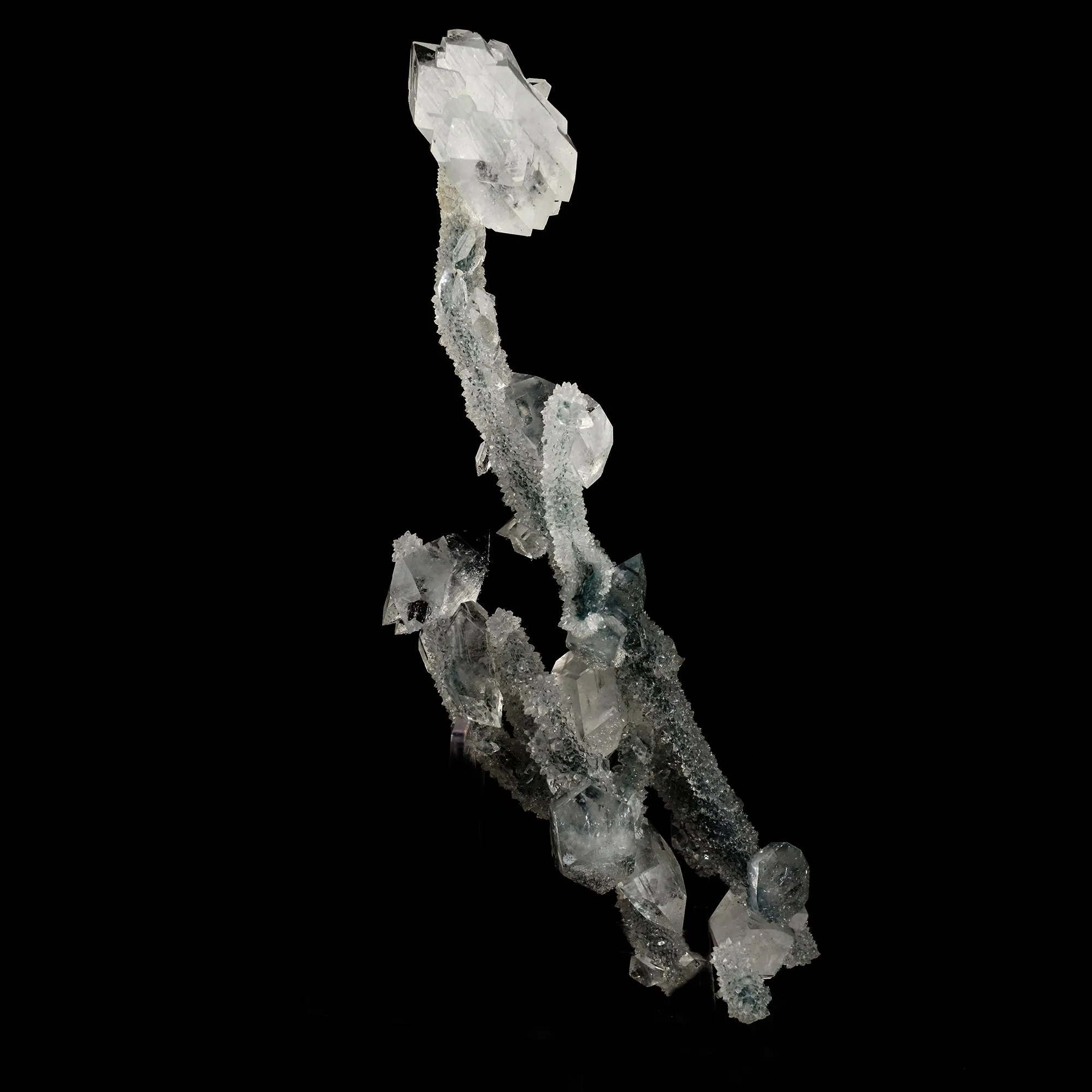 Apophyllite Crystals on Sparkling MM Quartz Stalactite Natural Mineral Specimen - image 4