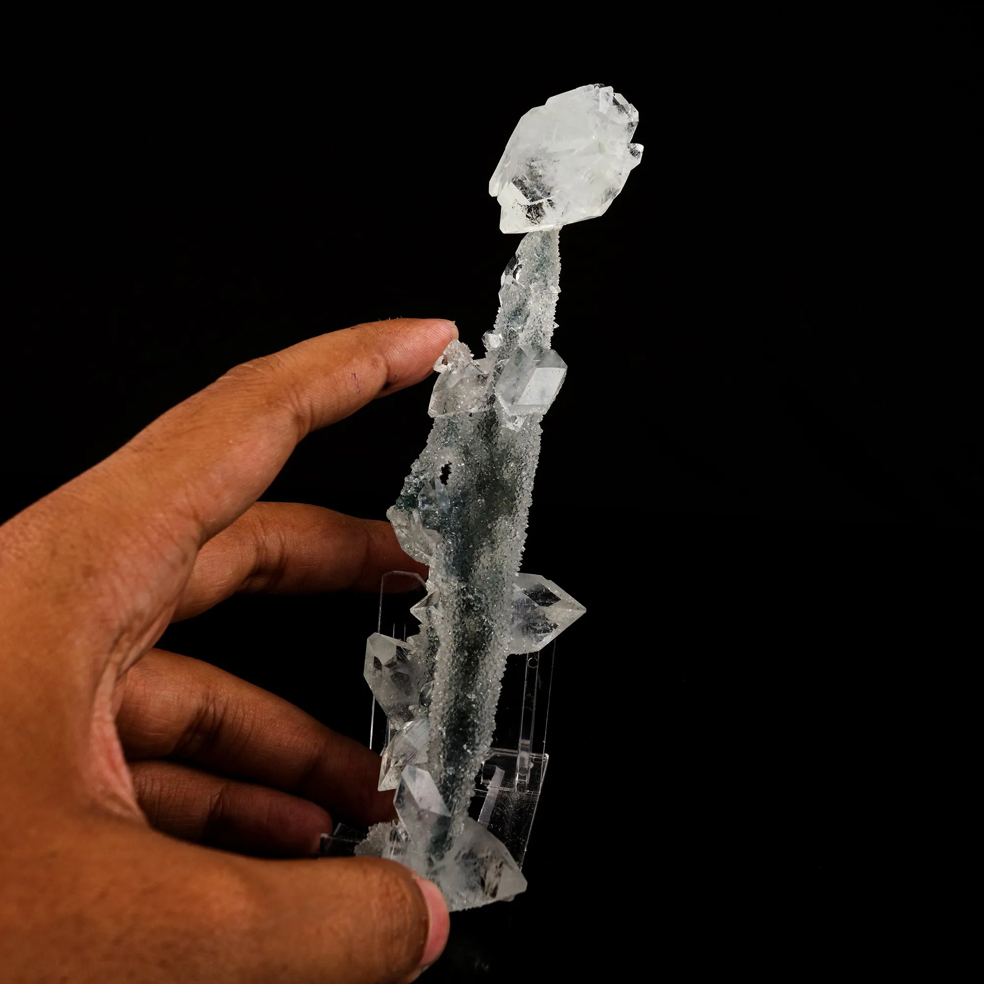Apophyllite Crystals on Sparkling MM Quartz Stalactite Natural Mineral Specimen - image 6