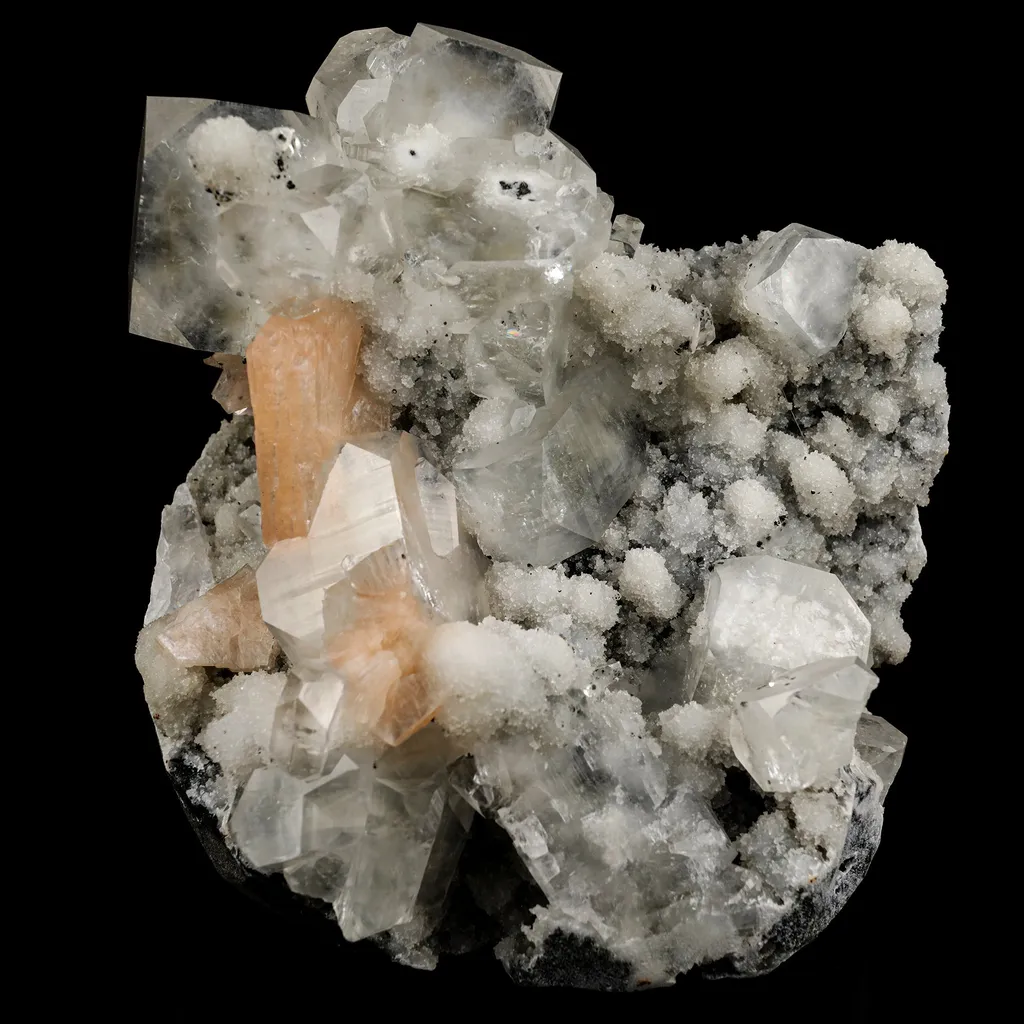 Apophyllite Cubes with Stilbite and Chalcedony Natural Mineral Specimen image