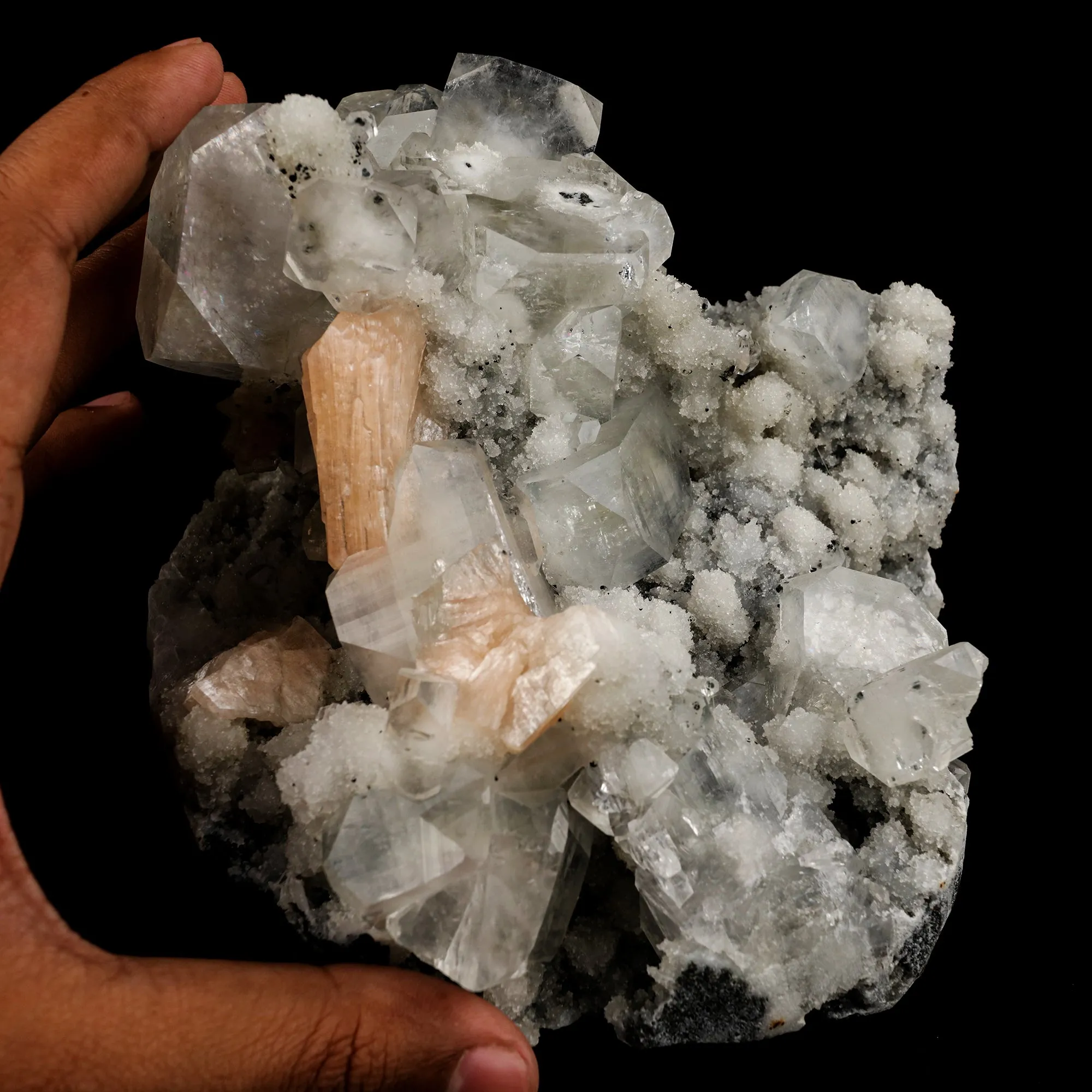 Apophyllite Cubes with Stilbite and Chalcedony Natural Mineral Specimen - image 5