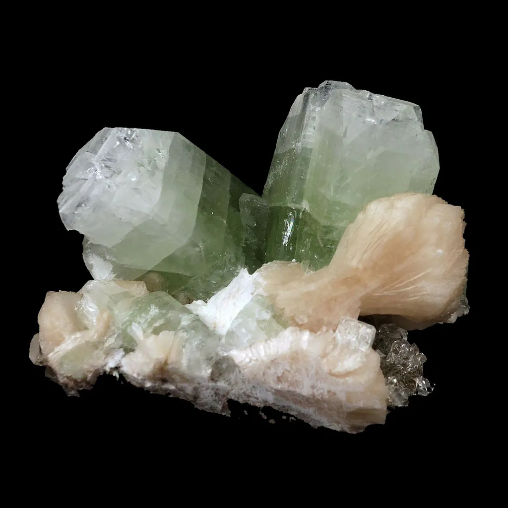 Apophyllite green crystal with Stilbite Natural Mineral Specimen image