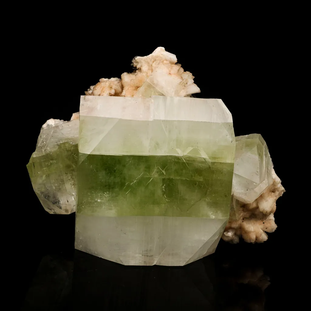 Apophyllite green cube with Heulandite Natural Mineral Specimen image