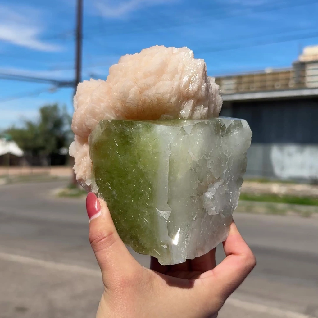 Apophyllite green cube with Stilbite Natural Mineral Specimen - image 7