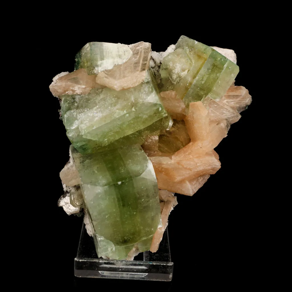Apophyllite green cube with Stilbite Natural Mineral Specimen image