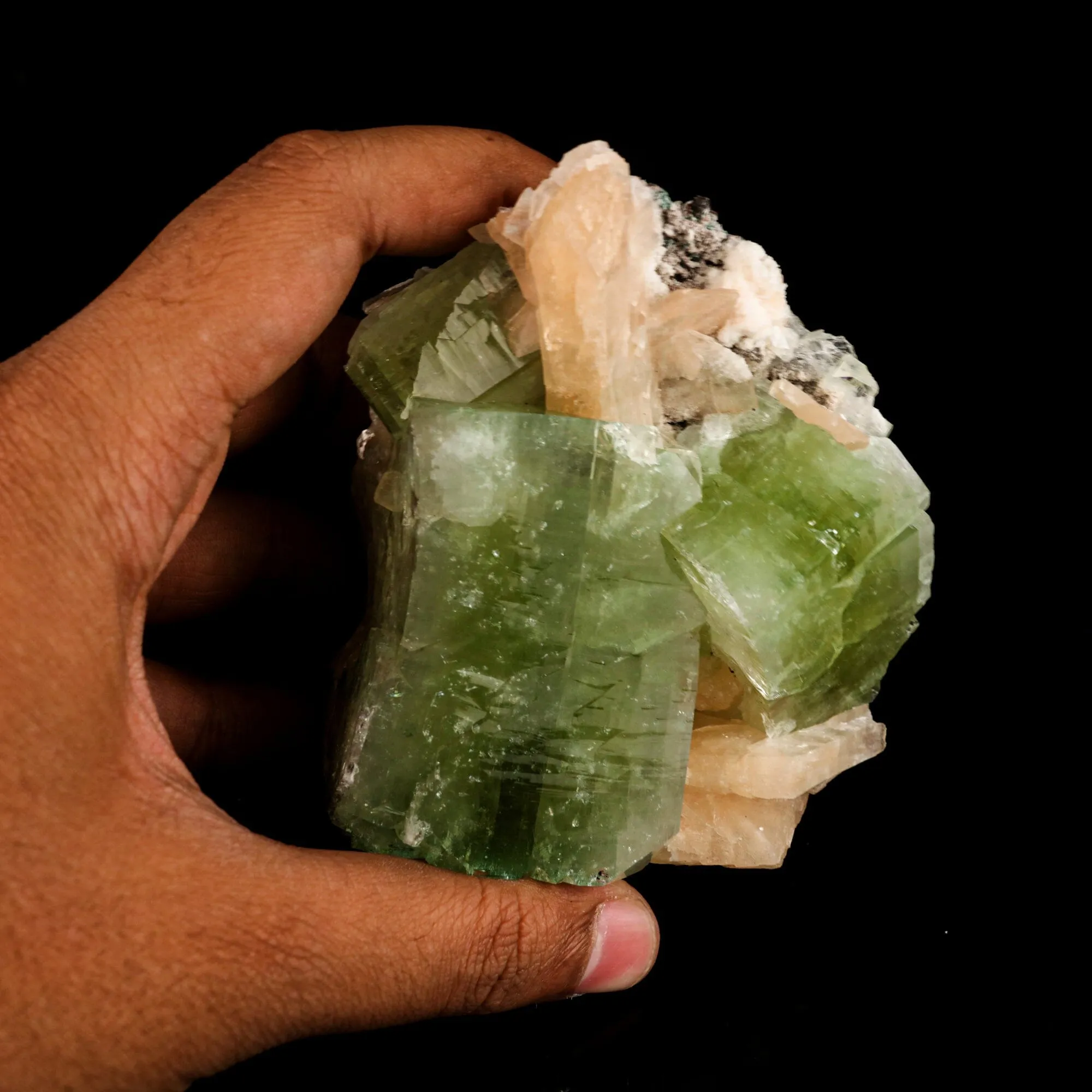 Apophyllite green cube with Stilbite Natural Mineral Specimen - image 4