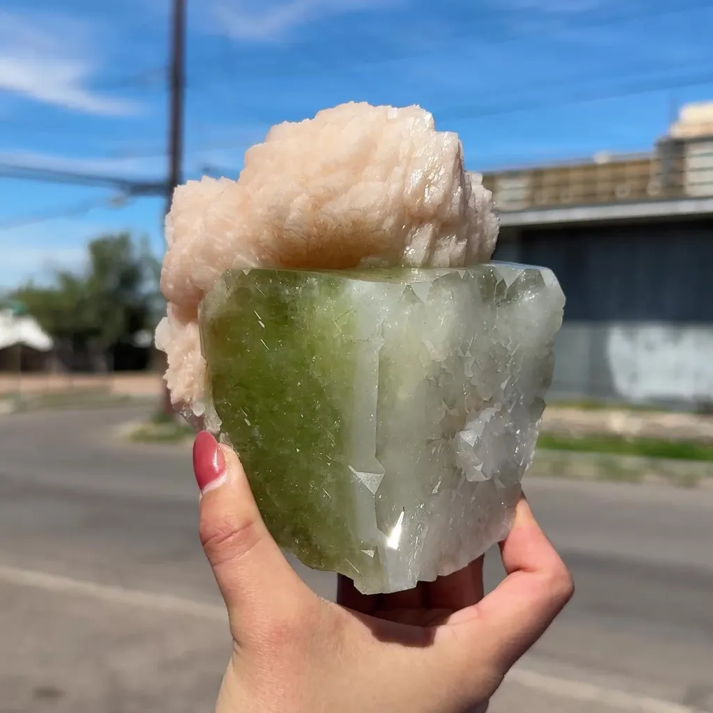 Apophyllite green cube with Stilbite Natural Mineral Specimen - image 7