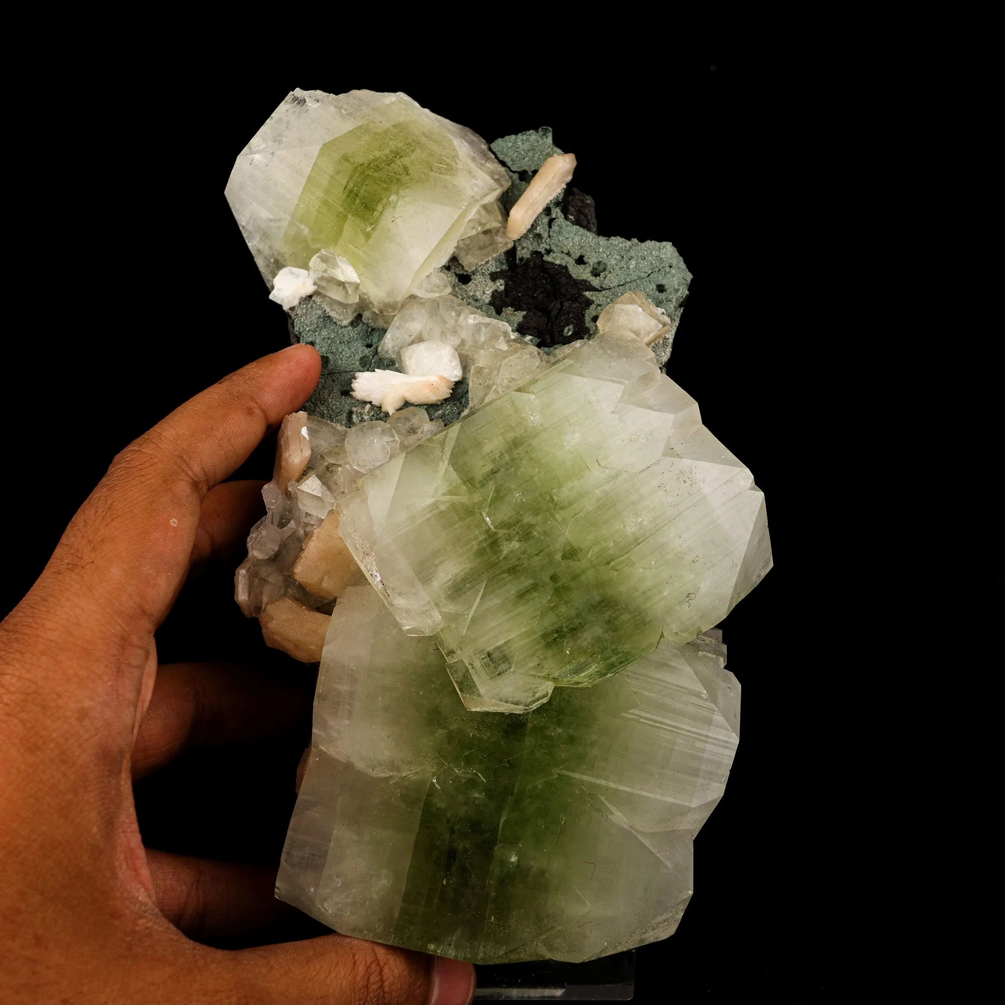 Apophyllite green cube with Stilbite Natural Mineral Specimen - image 4