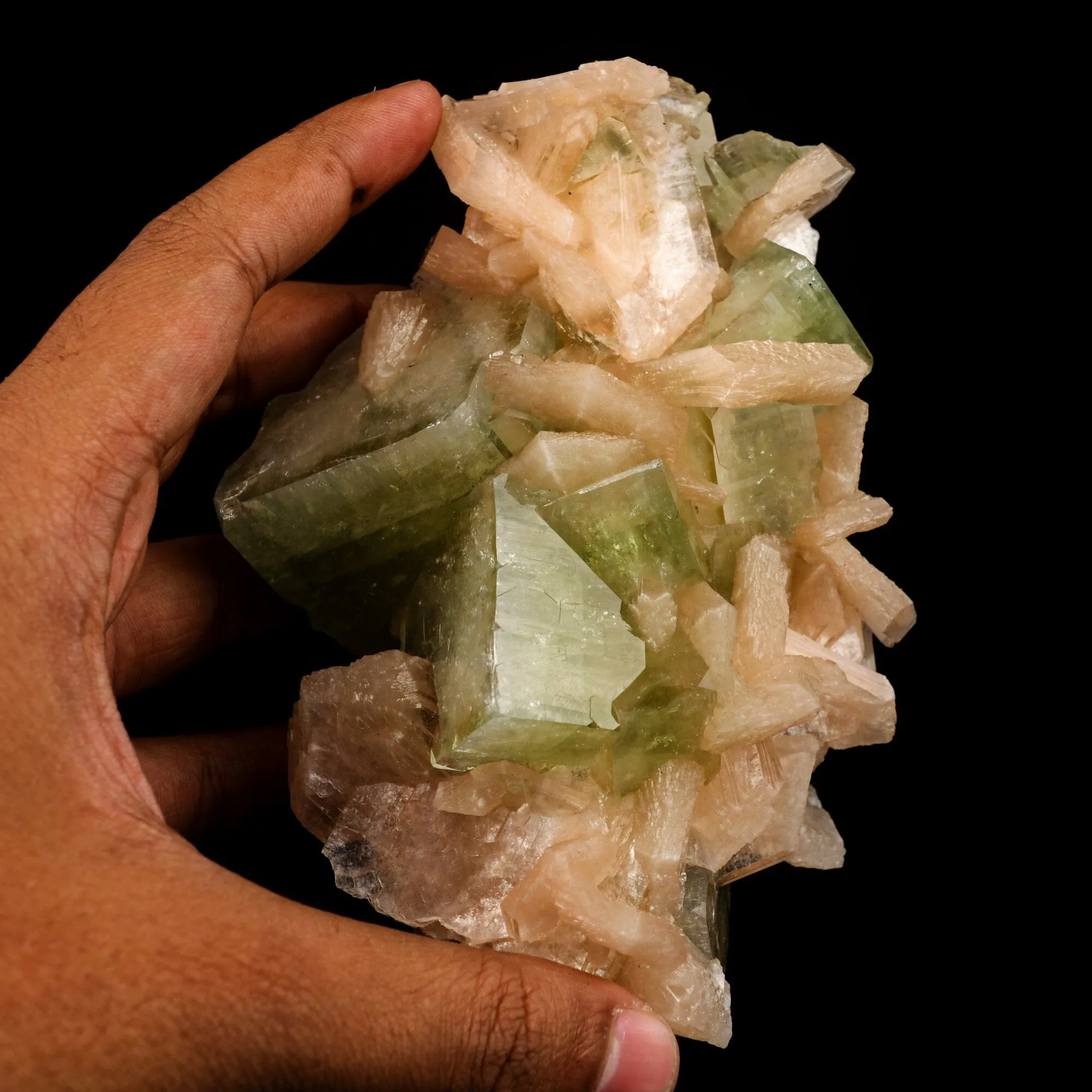 Apophyllite green cube with Stilbite Natural Mineral Specimen - image 4