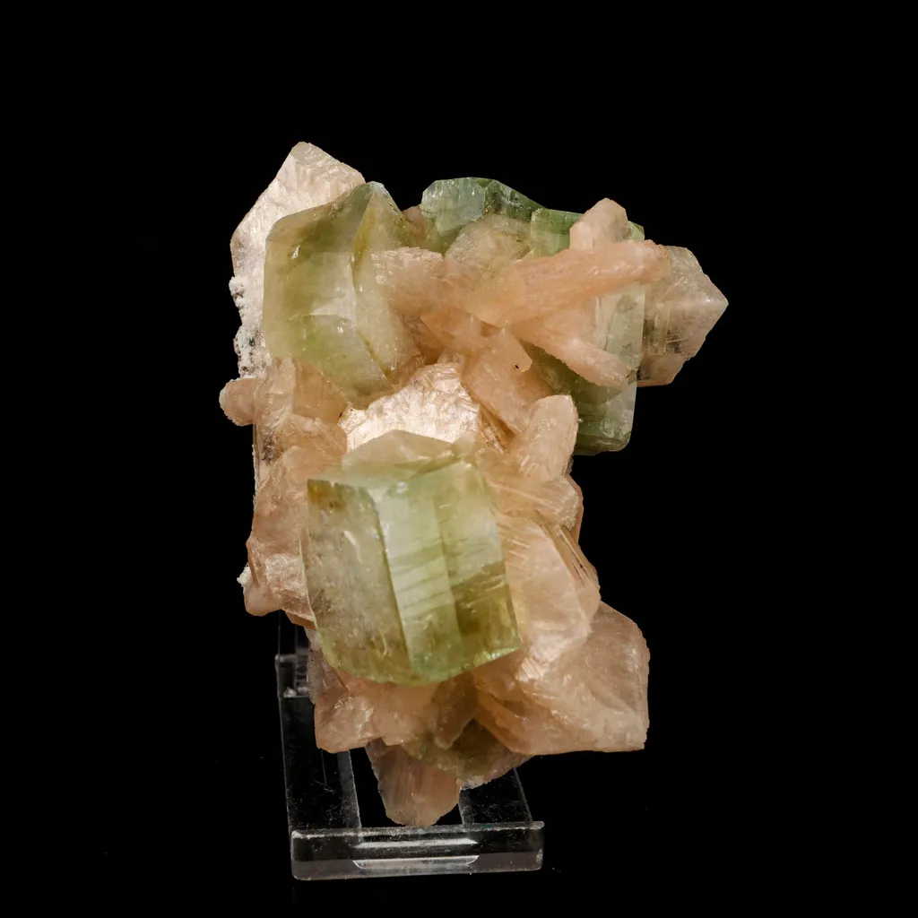 Apophyllite green cube with Stilbite Natural Mineral Specimen image