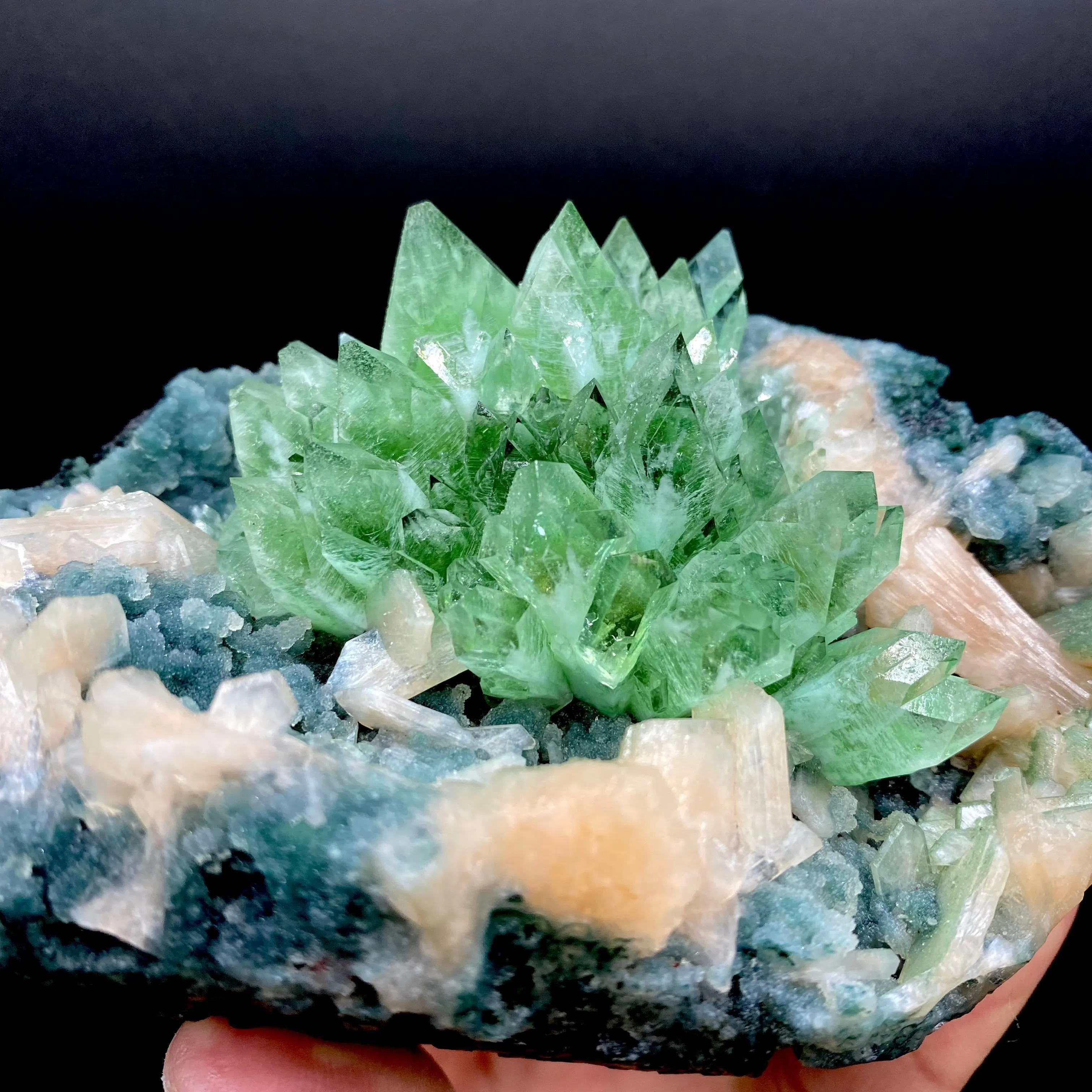 Apophyllite Green Flower on Chalcedony Natural Mineral Specimen - image 2