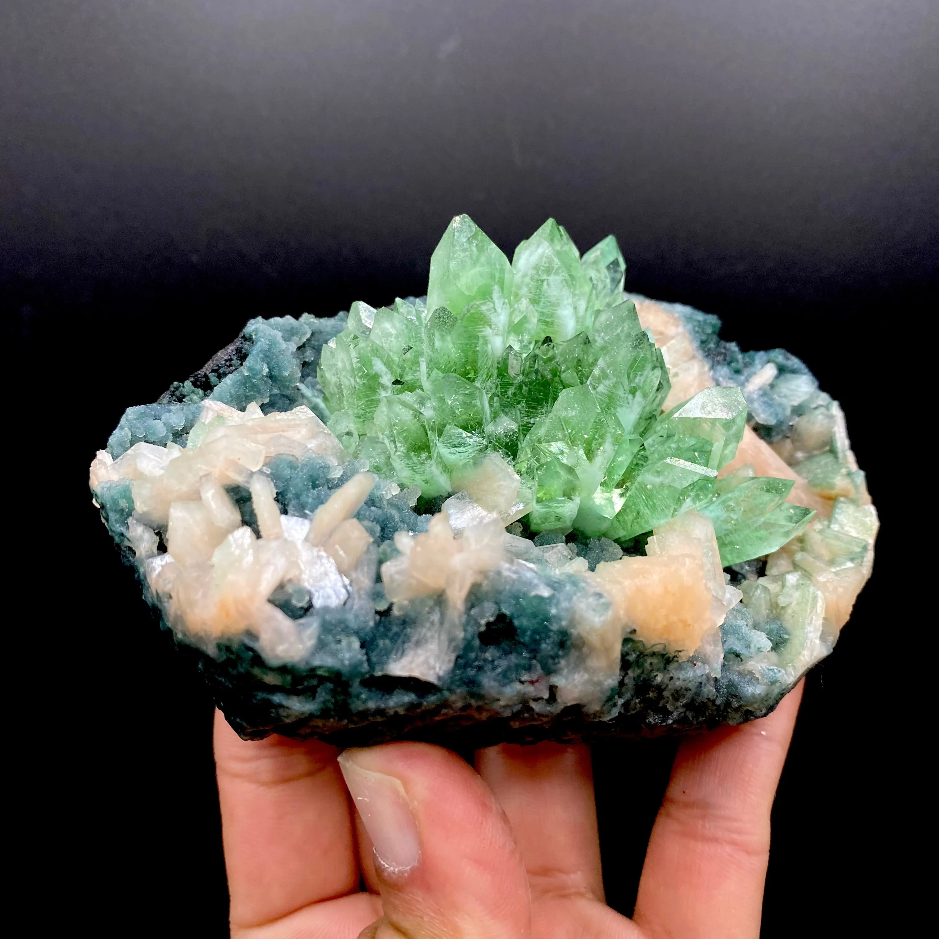Apophyllite Green Flower on Chalcedony Natural Mineral Specimen - image 4