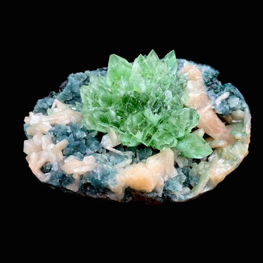 Apophyllite Green Flower on Chalcedony Natural Mineral Specimen image
