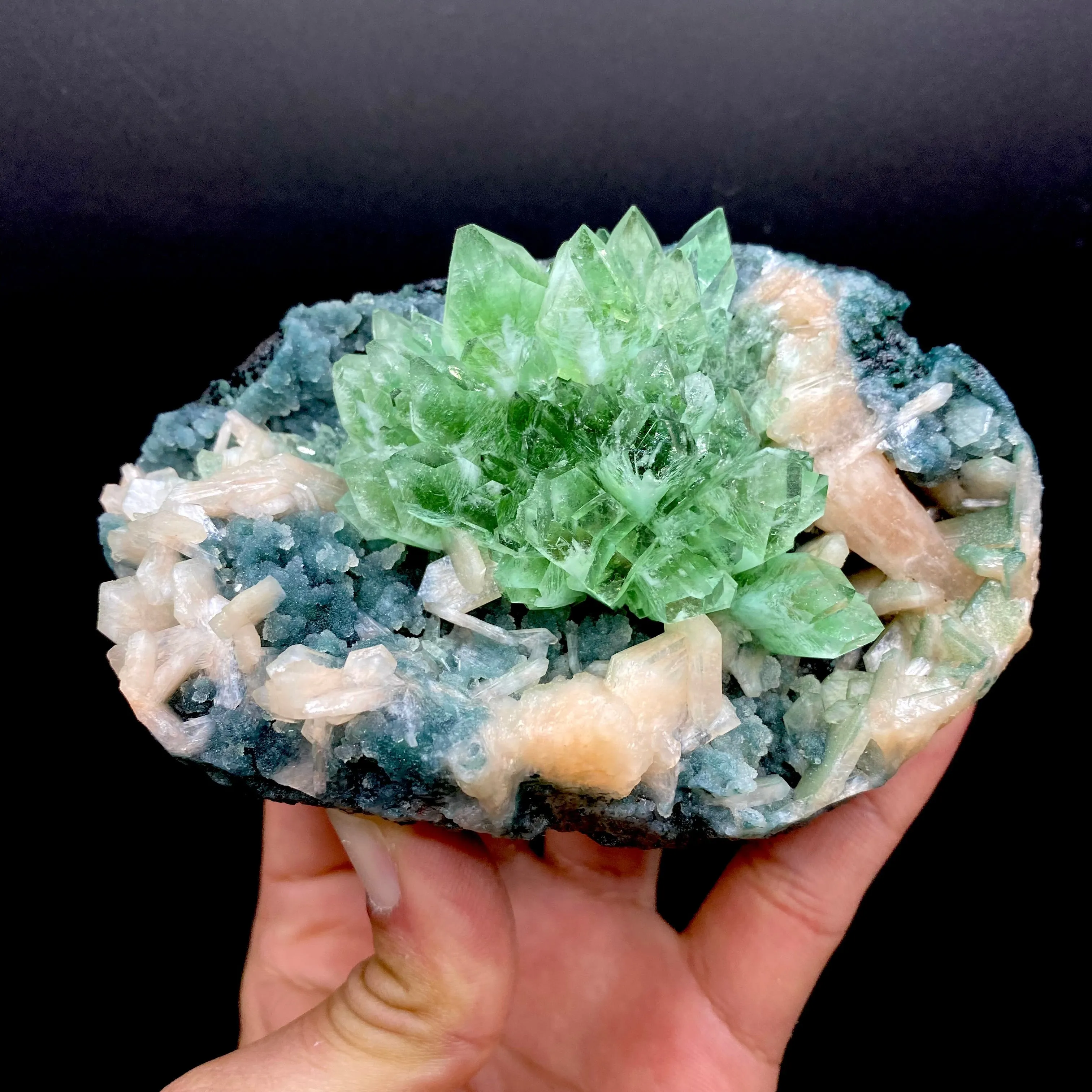 Apophyllite Green Flower on Chalcedony Natural Mineral Specimen - image 1