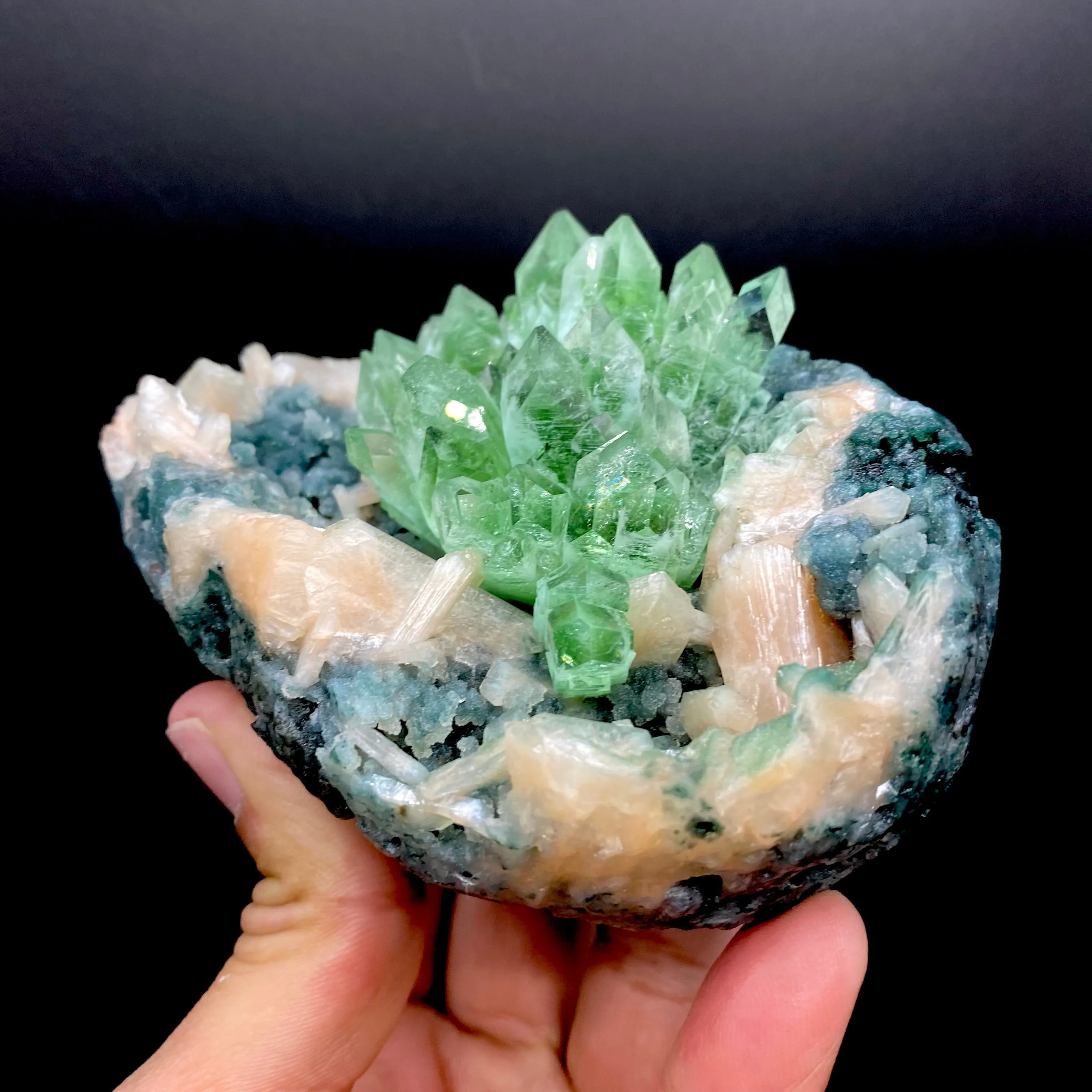 Apophyllite Green Flower on Chalcedony Natural Mineral Specimen - image 3