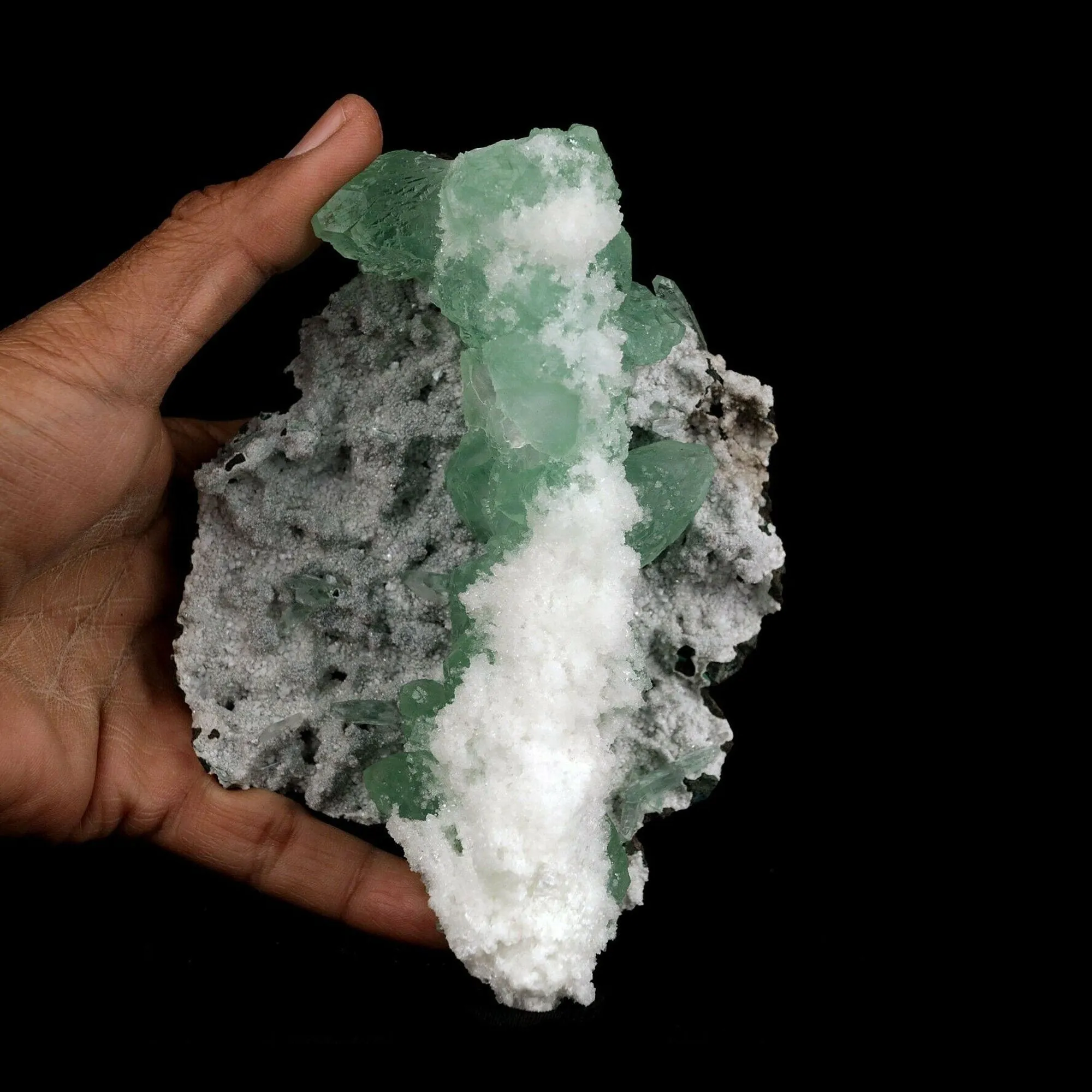 Apophyllite Green with Scolecite on Chalcedony Natural Mineral Specimen - image 2