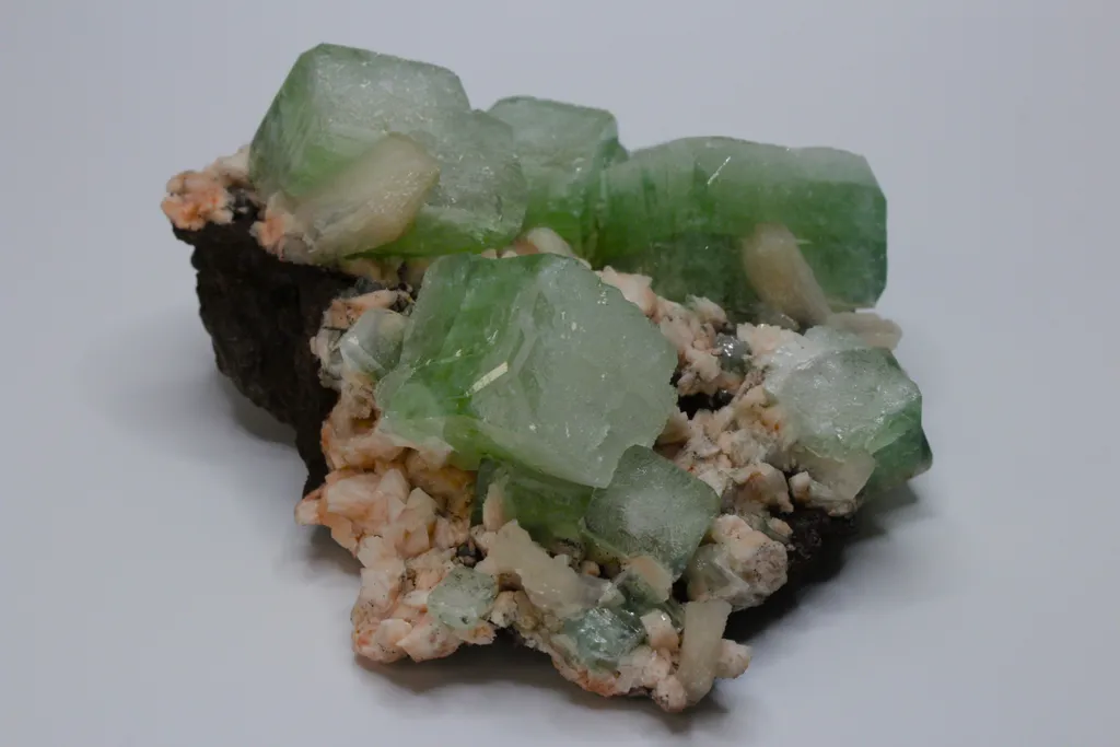 Apophyllite, light green crystals on Stilbite matrix - image 3