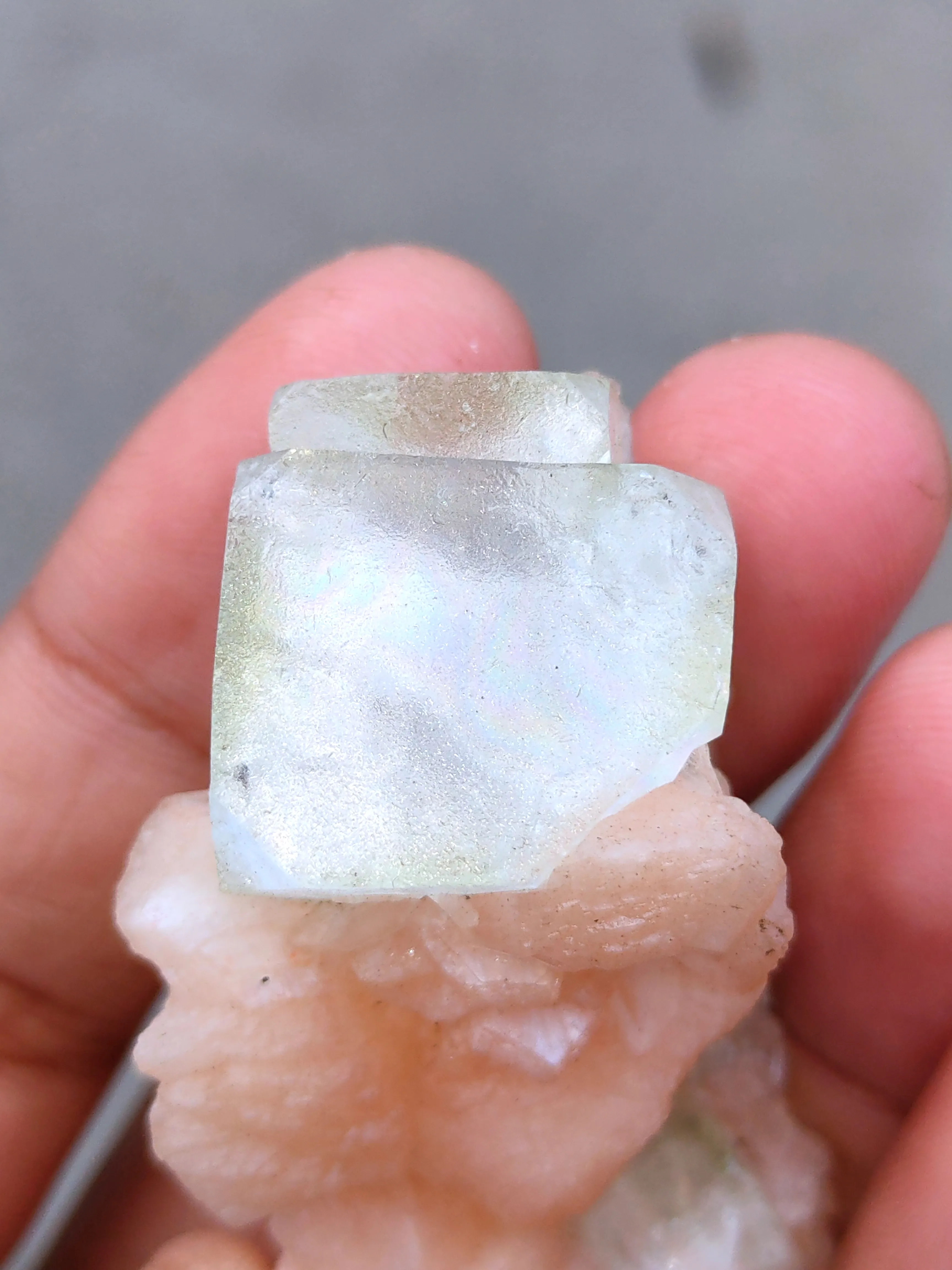 Apophyllite on Orange Stilbite - image 3