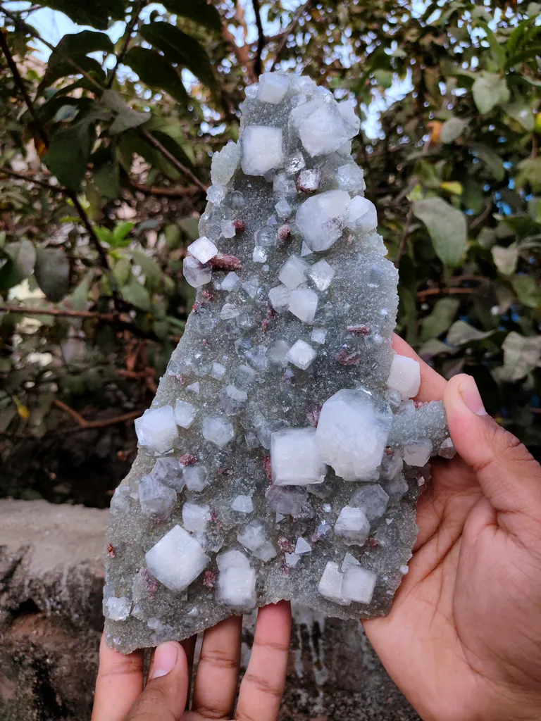 Apophyllite with Red Stilbite On Chalcedony - image 2