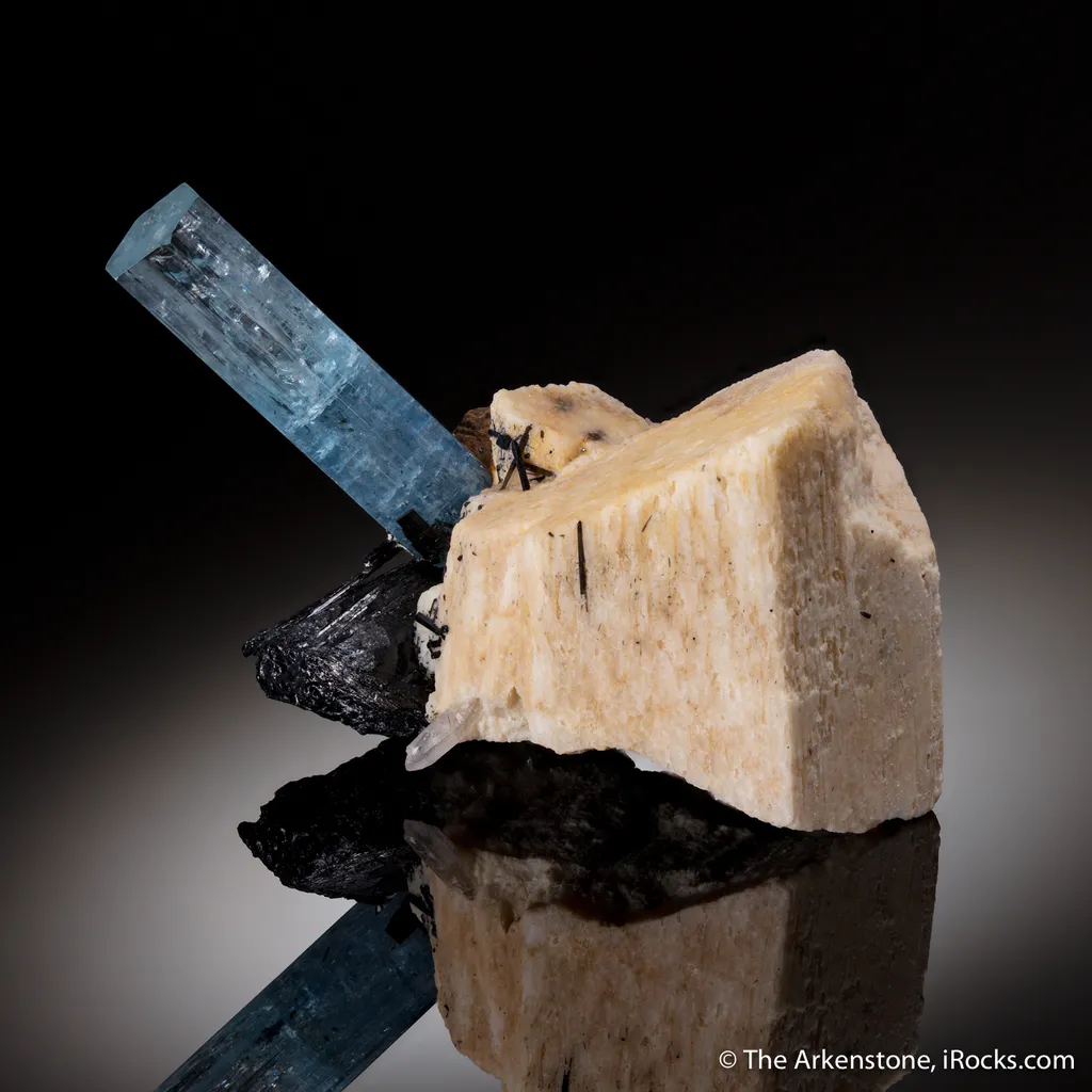 Aquamarine and Schorl on Orthoclase image