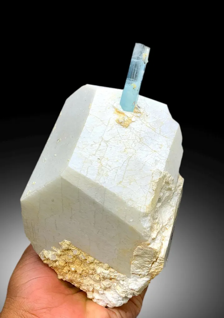 Aquamarine Crystal on Microcline Feldpsar with Quartz from Shigar valley Skardu Pakistan, 2465 g image