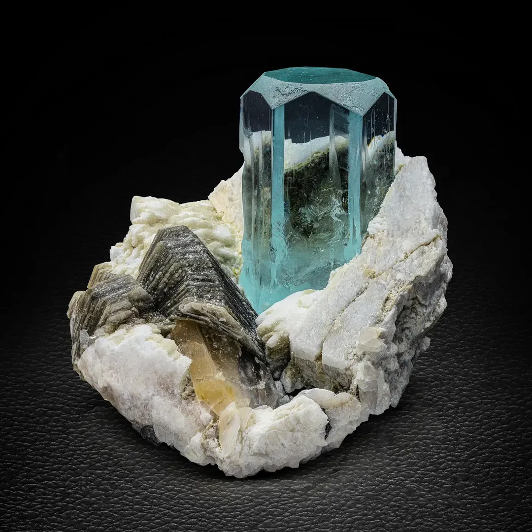 Aquamarine on Albite with Muscovite - image 1