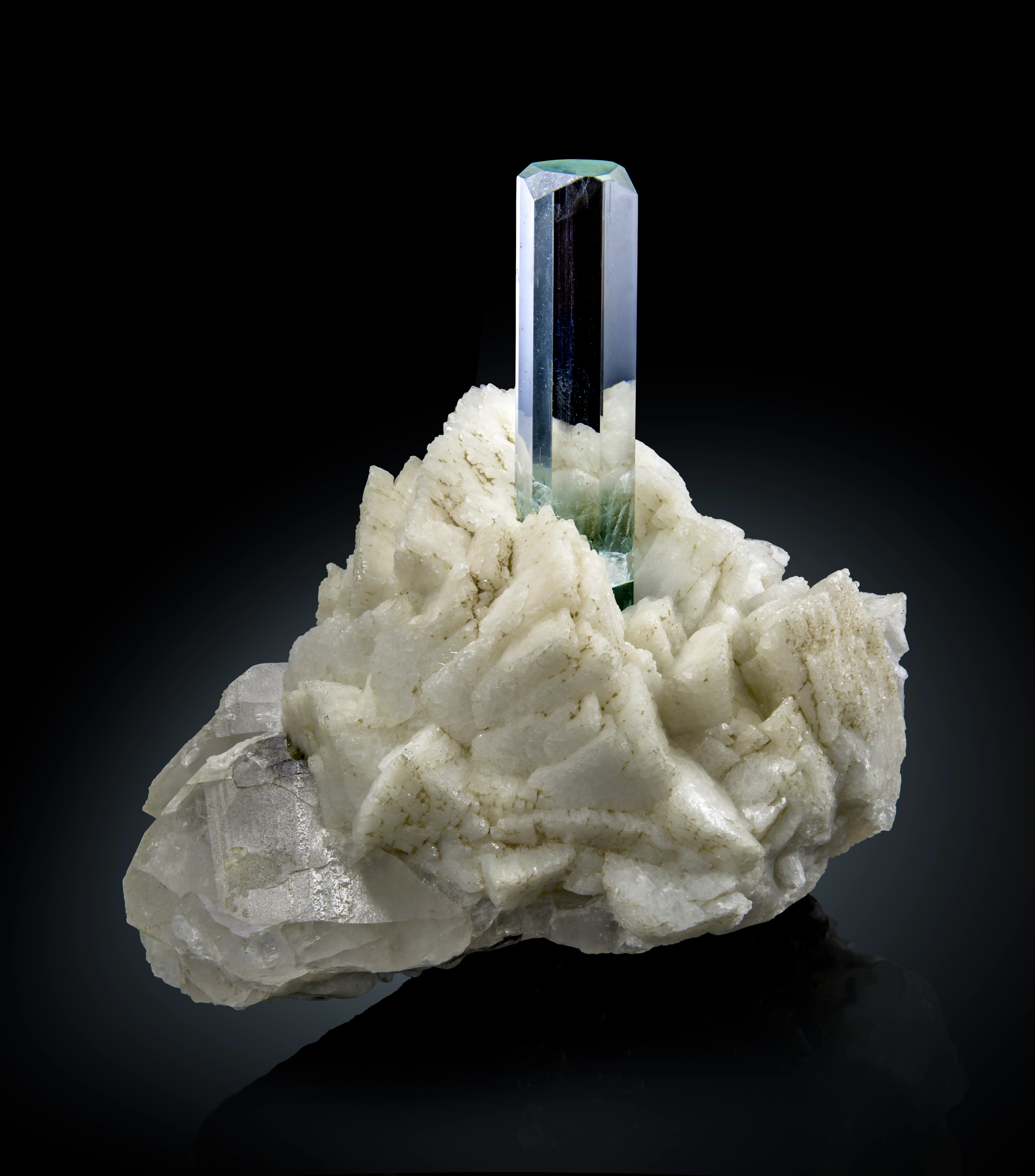 Aquamarine on Albite with Quartz - image 1